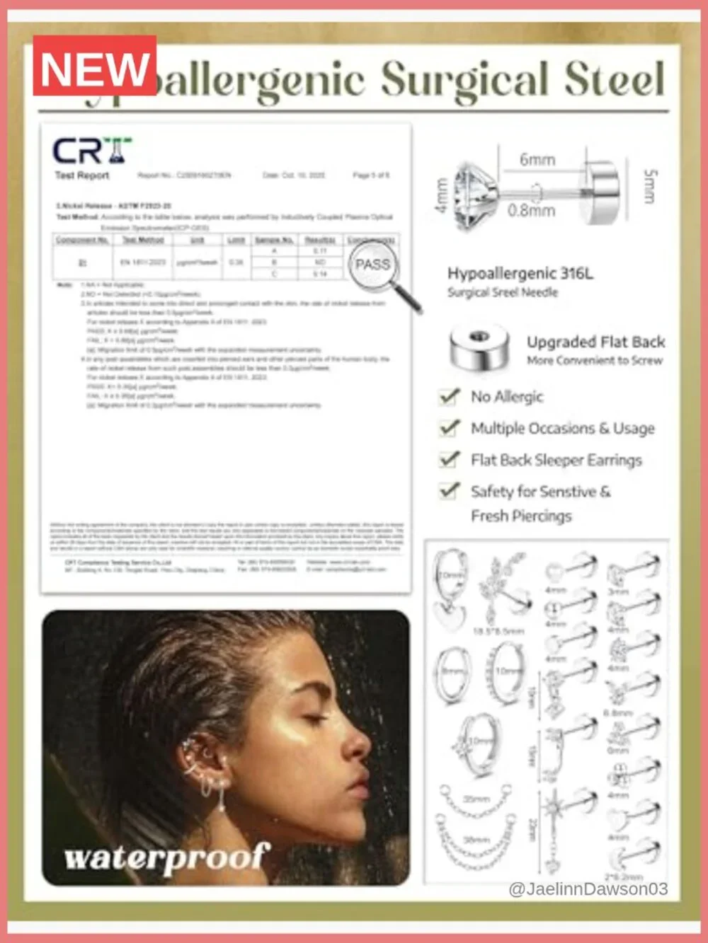 21Pcs Helix Piercing Jewelry Set Flat Back Earrings Studs Hoops Tragus